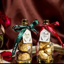 12Pcs Plastic Champagne Bottle Candy Boxes Gold Red gift container for Wedding Party Birthday Chocolate Sweets Packaging Bottle