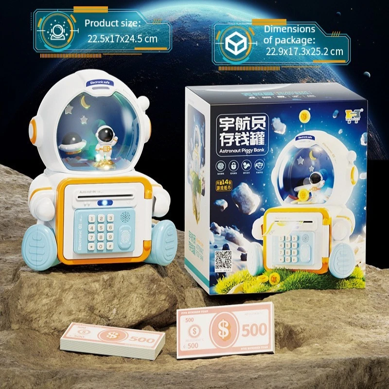 Astronaut Electronic Savings Piggy Bank Fingerprint Password Unlock Play Money Box Deposit Teller ATM Machine Toys for Kids Gift