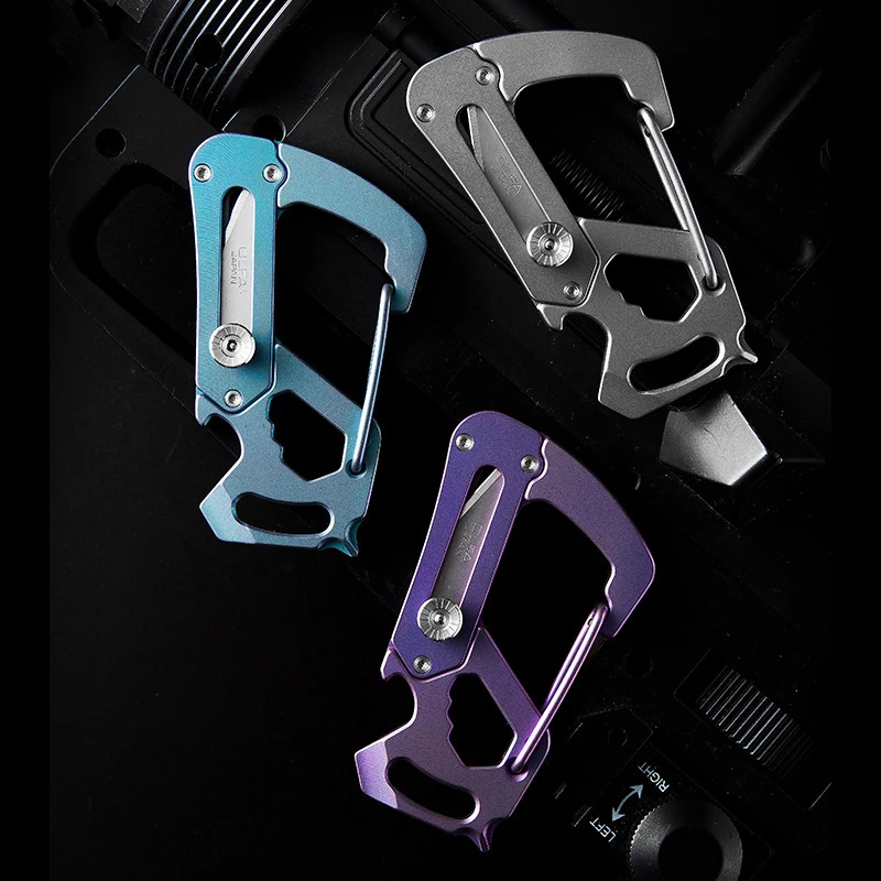 Multifunctional Titanium Keychain Portable Utility Knife Outdoor Self-defense Sharp Folding Knife Hhigh Quality Carabiner EDC