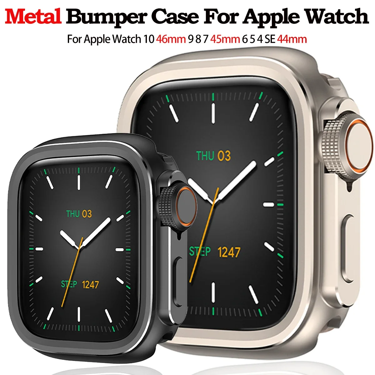 

Чехол для Apple Watch Ultra 3 2 1 series11 10 9 8 7 6 5 4 SE, металлический чехол, жесткий бампер для iWatch, полная защита, черный, 46 мм, 44 45 мм