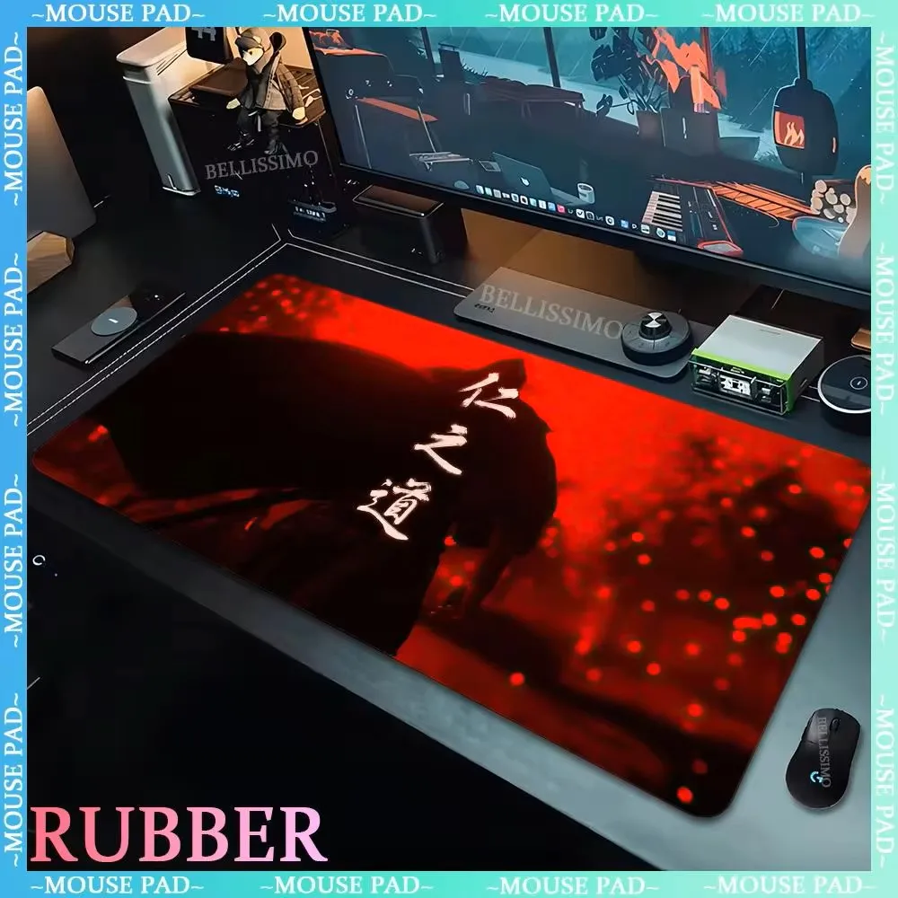 Computer G-Ghost of Tsushima anime oversized mouse pads non-slip pad game lock edge keyboard pad game player desk mat office pad