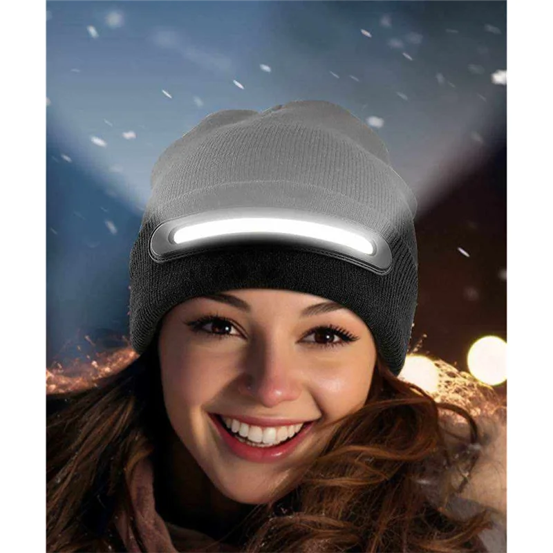 【FEEL THE DIFFERENCE 】USB Luminous Hat LED Beanie Torch Hat , Outdoor Running Cycling LED Lighting Beanie,Light-Up Knitted Hat