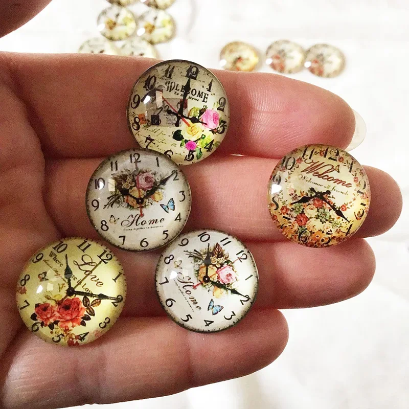 Beauty clock pattern  6mm  8mm 10mm and 12mm 20mmm 25mm Round photo glass cabochon demo flat back Making findings wholesale