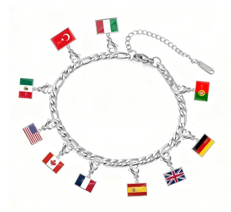 Pulseira de Aço Inoxidável com Pingentes de Bandeiras de Países de 10mm, Joia da Moda, Presente para o Dia das Mães, para Gravar Suas Memórias de Viagem, Atacado