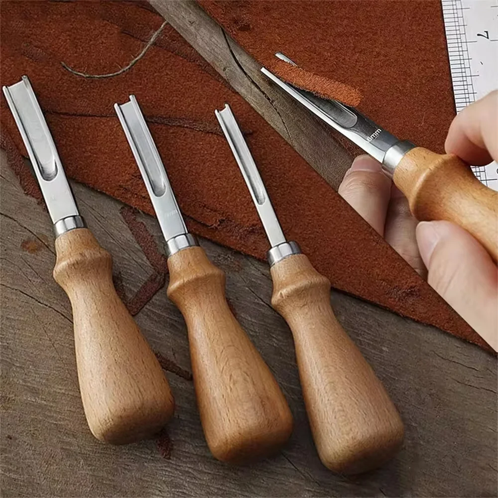 Practical DIY Leather Craft Edge Beveler Skiving Beveling Knife Cutting Hand Craft Tool with Wood Handle