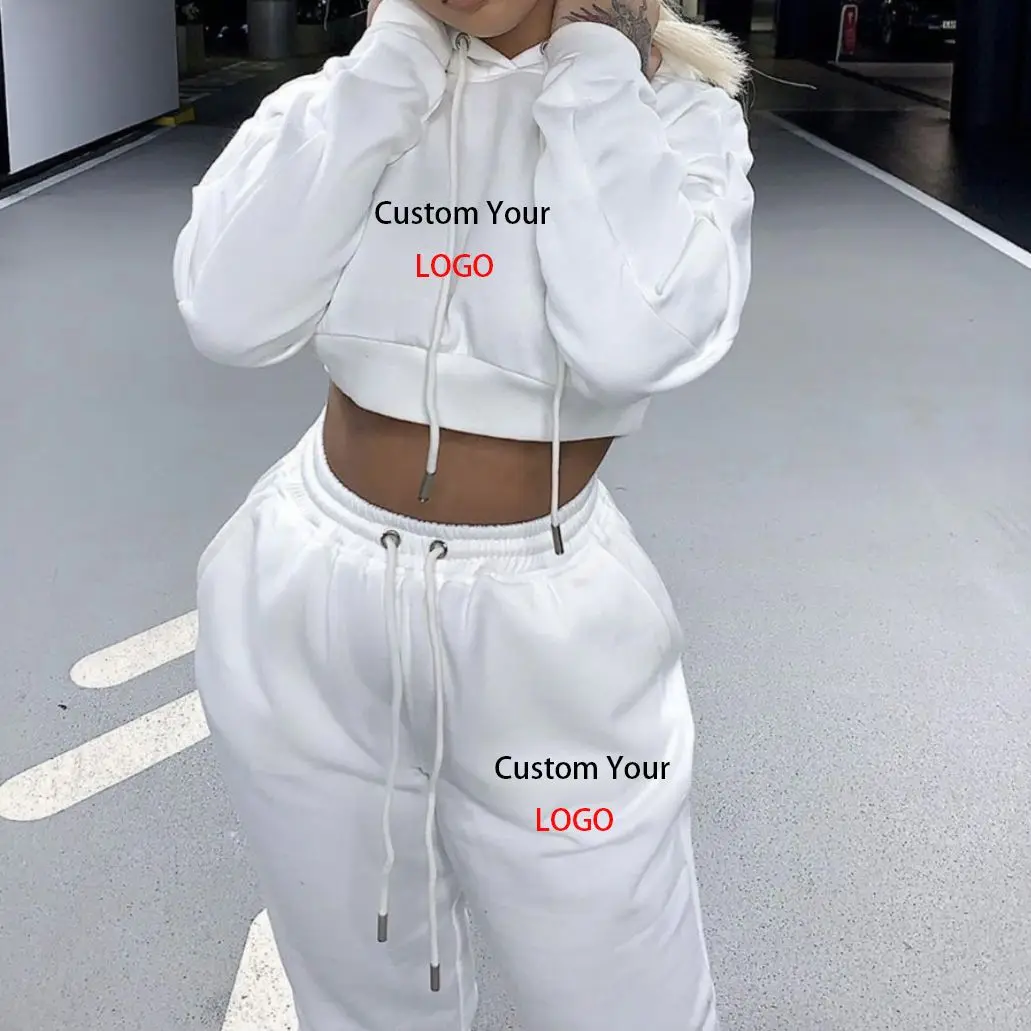 Custom Your Logo Tracksuit Women Autumn Hoodies Pants Two Piece Set Sweatshirt Crop Top and Pants Sport Jogger Female Outfits