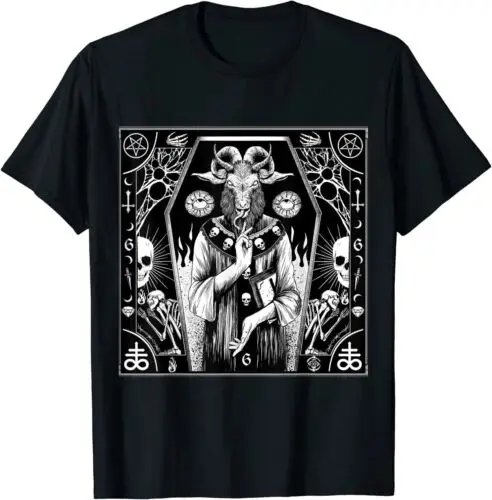 Satanic Dark Art Evil Pagan Goat 666 Pentagram Baphomet T-Shirt