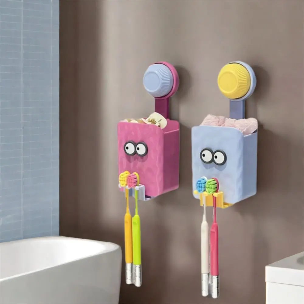 

4Pcs Dopamine Suction Cup Toothbrush Holder Plastic Wall Mounted Toothbrush Storage Rack Cartoon Sundry Storage Box Bathroom
