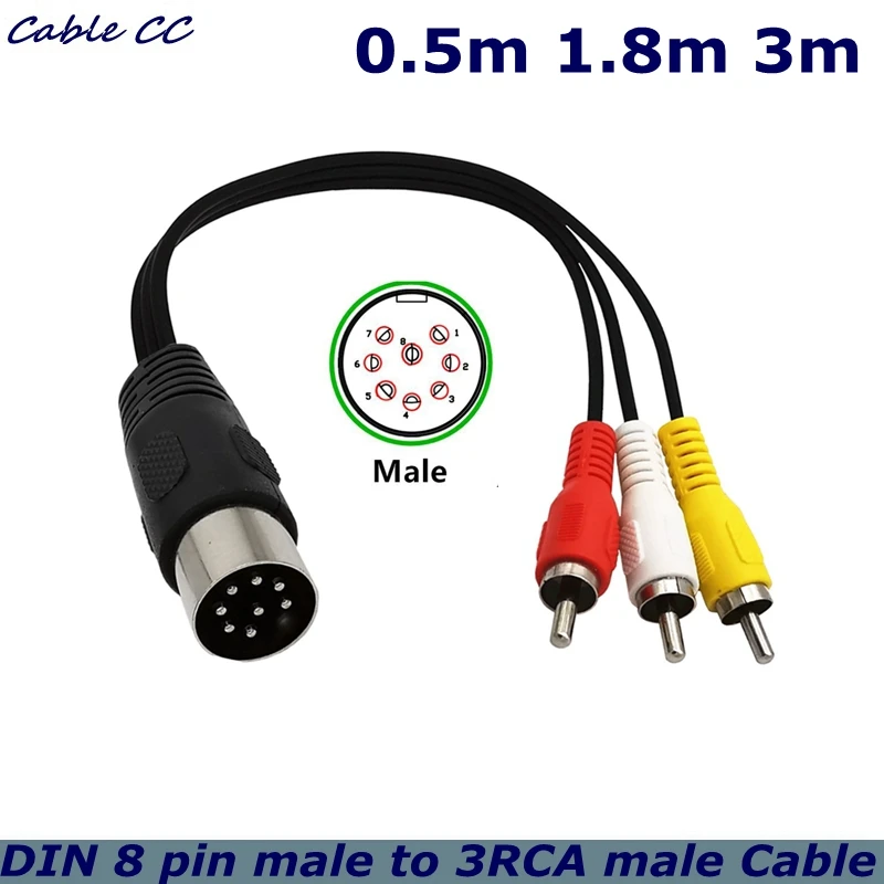 

DIN 8pin to 3RCA Lotus Male Cable for Audio Adapter Cable of Audio, Piano, and Instrument Audio Equipment 0.5m 3m