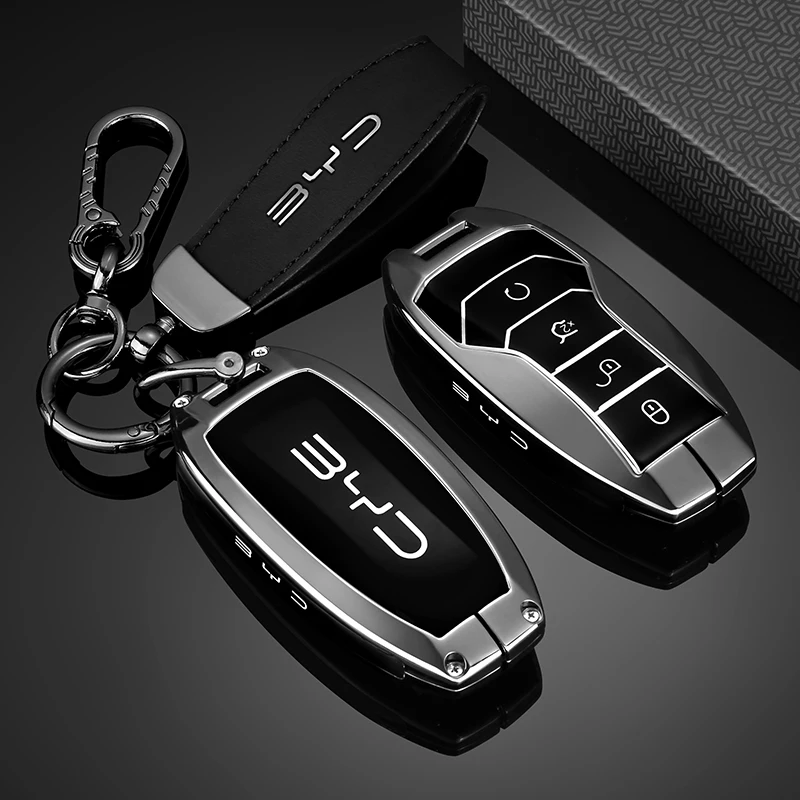 Auto-Schlüsselhülle aus Zinklegierung für BYD Auto 3 Han EV Dolphin Durable Second Song Pro Tang Dm QIn PLUS MAX Yuan Schlüsselhalter-Abdeckung mit Kette – Detail 5