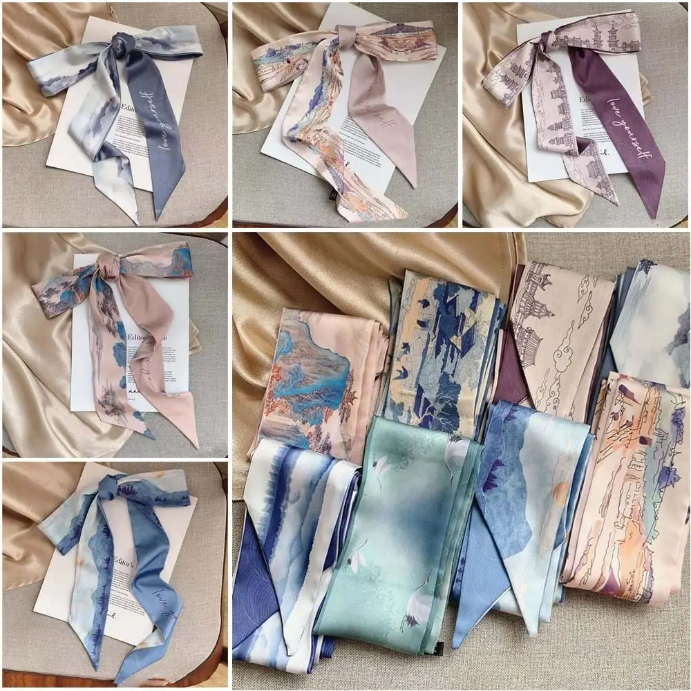 Fascia per capelli floreale retrò Nastro per pittura a olio Foulard Cravatta in stile cinese