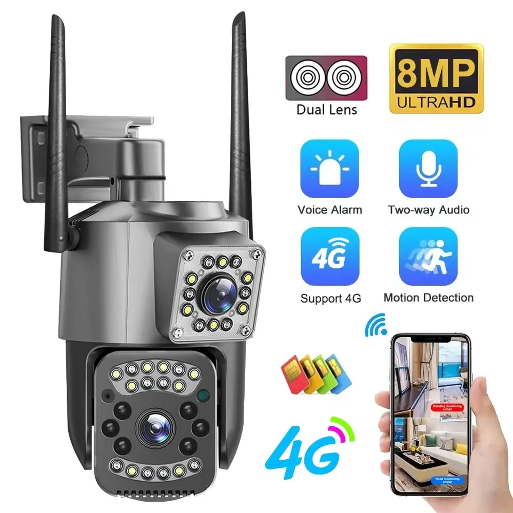 V380 Pro 4G Sim Card IP Camera 8MP Dual Lens PTZ Night Vision Outdoor Webcam Alarm Smart Home CCTV Security Protection Monitor