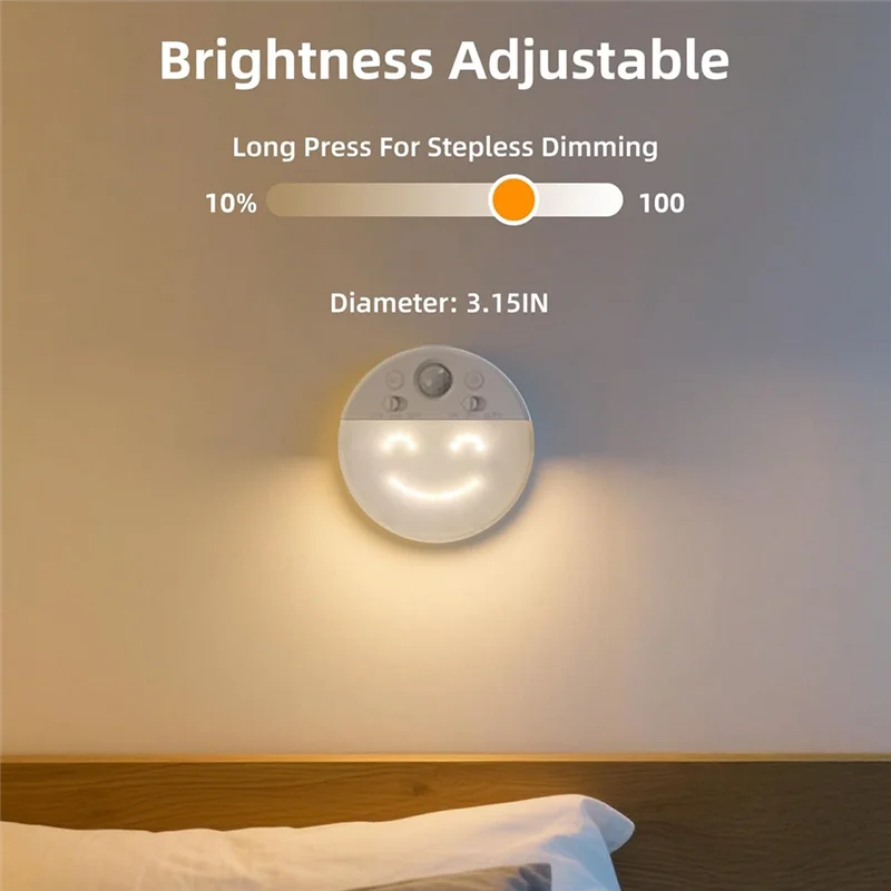 SHGO-Motion Sensor LED Night Light With 4 Facial Expression Dimmable Hallway Light Rechargeable LED With Timer