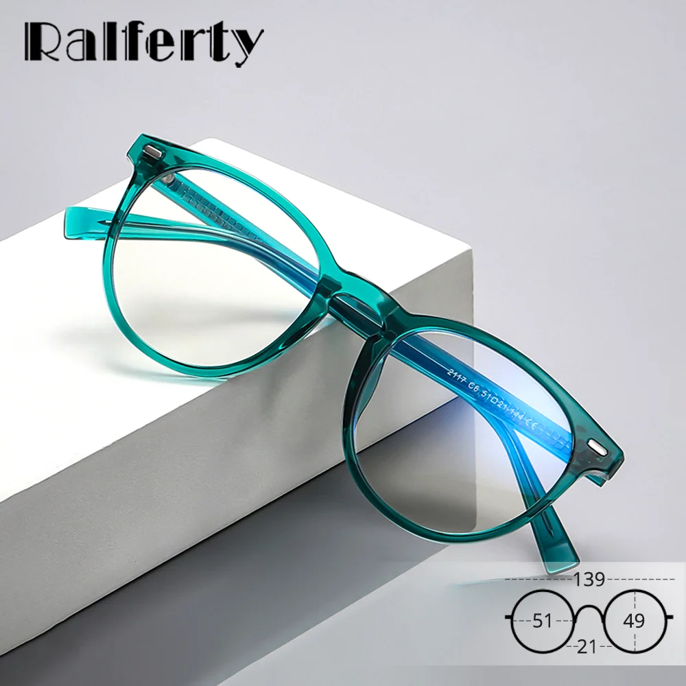 Ralferty tr90 armação de óculos redonda feminino óculos de luz azul coreano cp core quadro anti tensão ocular óculos de computador 2025