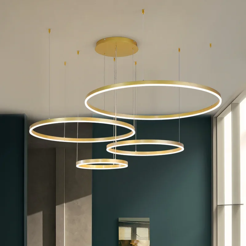 

Nordic Led Pendant Lights Hanging Fixture Gold Ring Luxury Restaurant Lighting Living Room Bedroom Chandelier Indoor Decor Lamp