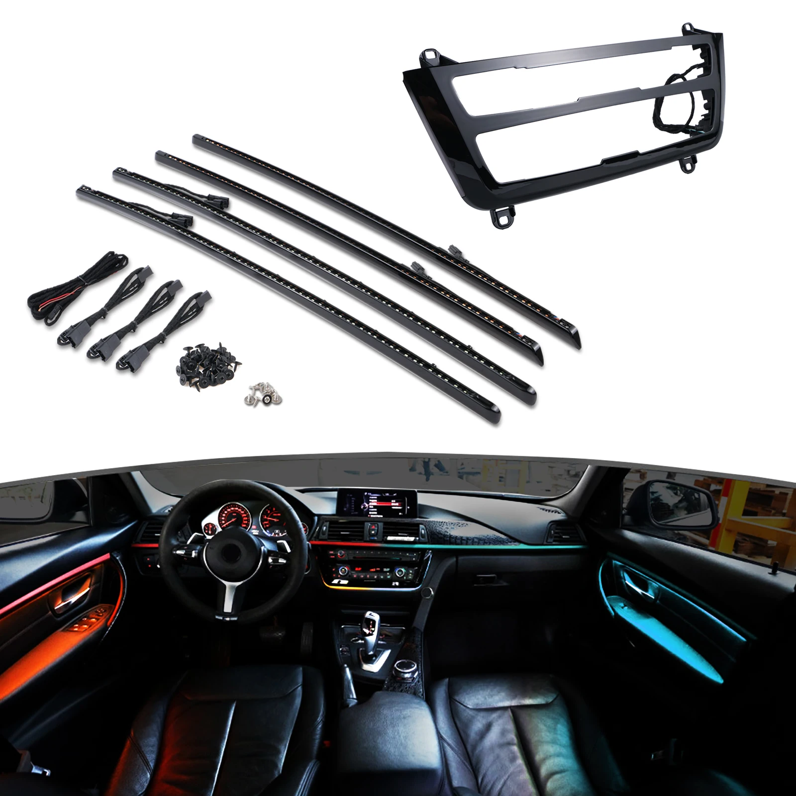 Car Inner Door & A/C Panel Ambient Light Set for BMW F30 Sedan/F31 Wagon 2012-2018, Car Interior LED Decorative Lighting