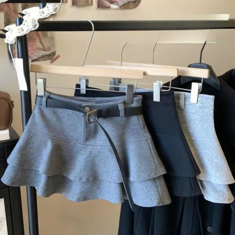 

Double Layered Ruffles Mini Skirt Solid Spring Autumn Vintage Woman Skirts Korean Fashion Sexy High Waist Faldas Mujer