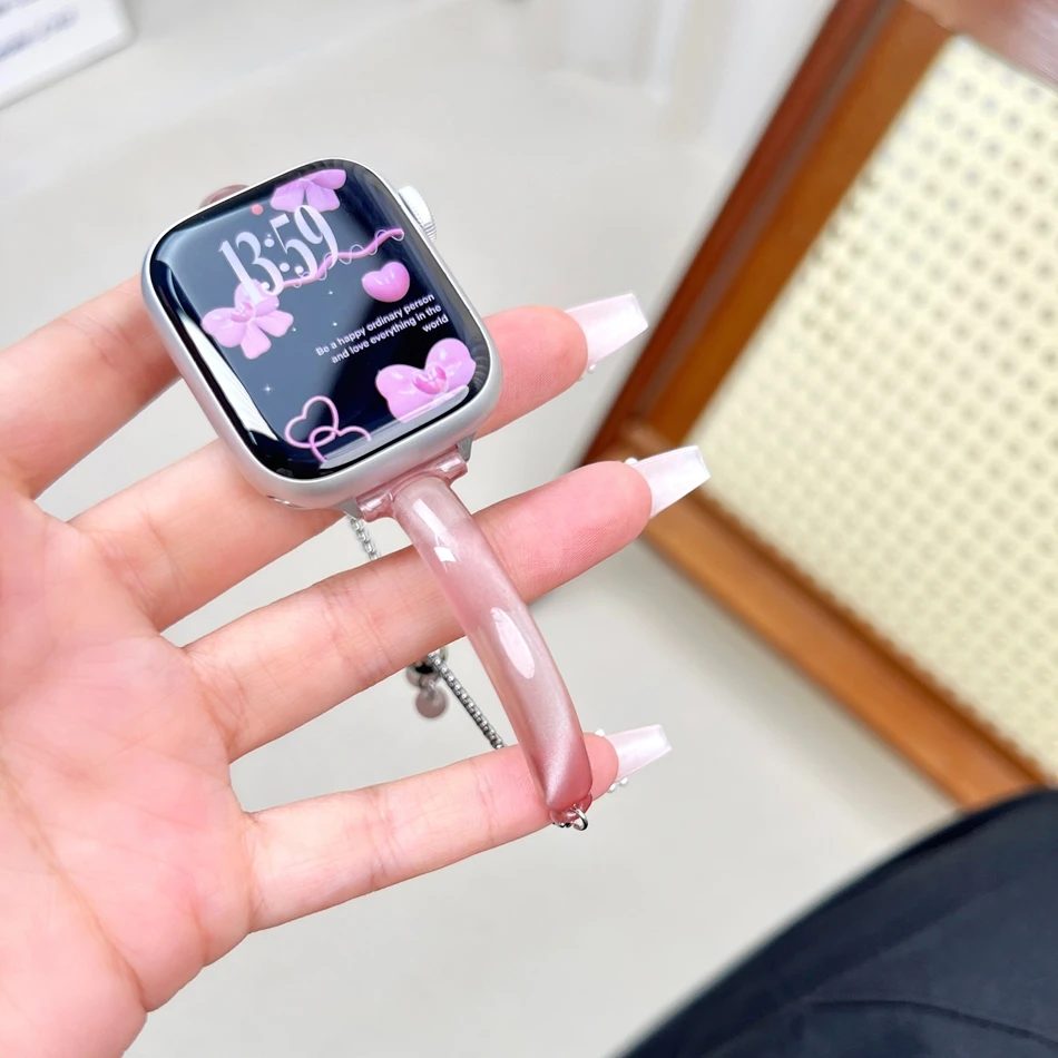 Cat's Eye Bangle Strap For Apple Watch Band S11/10/9/8/7/SE/6/5/4/Ultra 3 IWatch 49/46/45/44/42/41/40/38mm Laser Shiny Bracelet