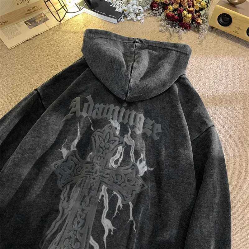 Korean Harajuku High Street Retro Zipper Cardigan Jacket Casual Loose Hoodie Fashion Hoodies Tops Couple Sweatshirt Y2k Clothes