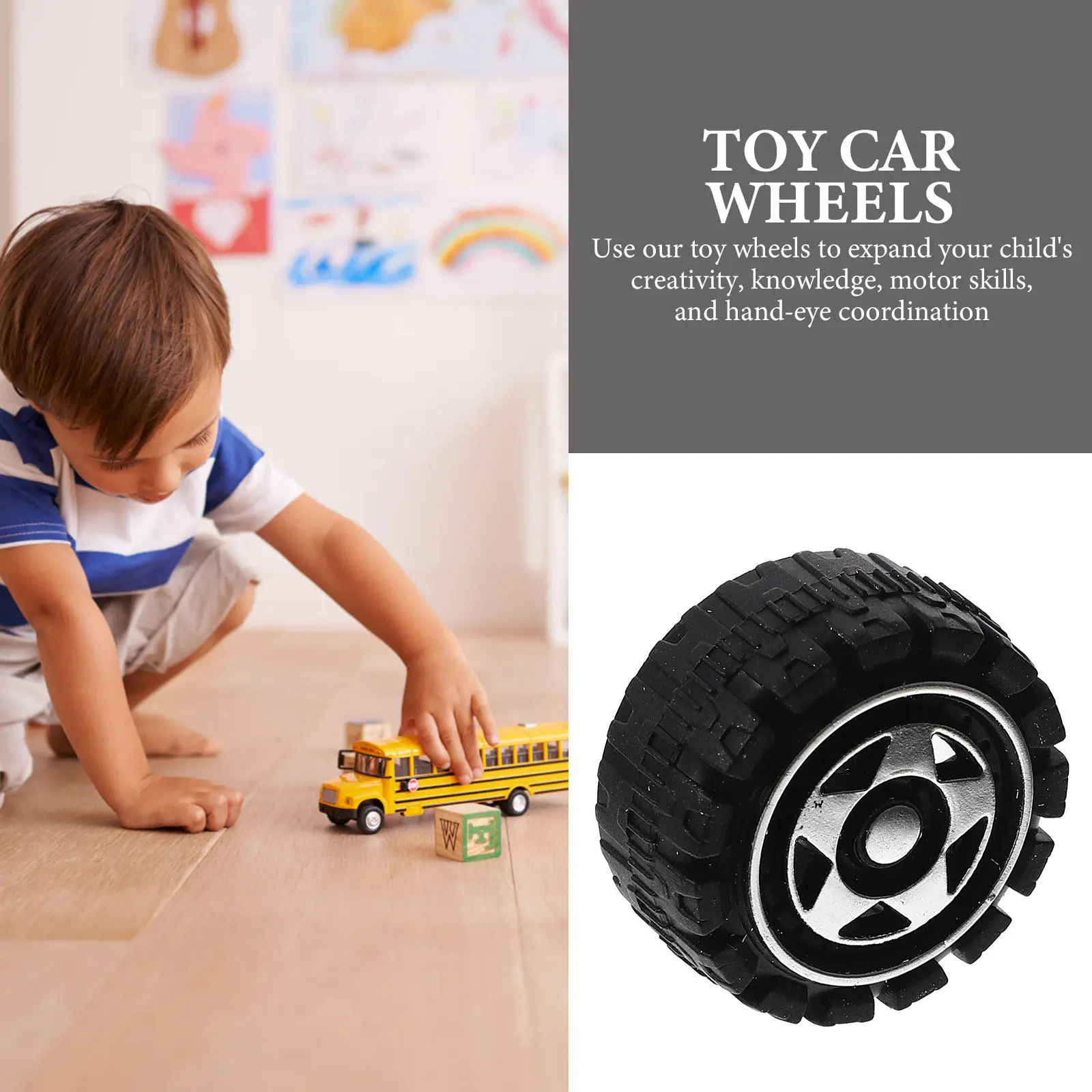 

50Pcs Car Wheels DIY Replacement Assembly Craft Wheels Kids Playthings Enhance Creativity Motor Skills Kids Playthings