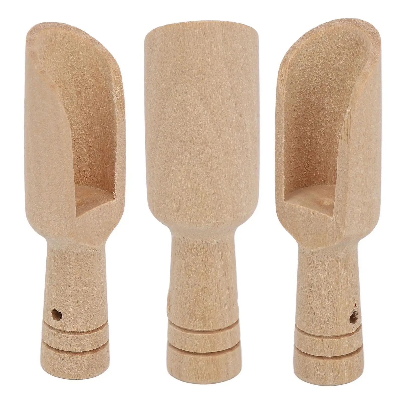 3pcs Portable Wooden Bath Salt Spoon - Round Handle for sugar , Spices & More