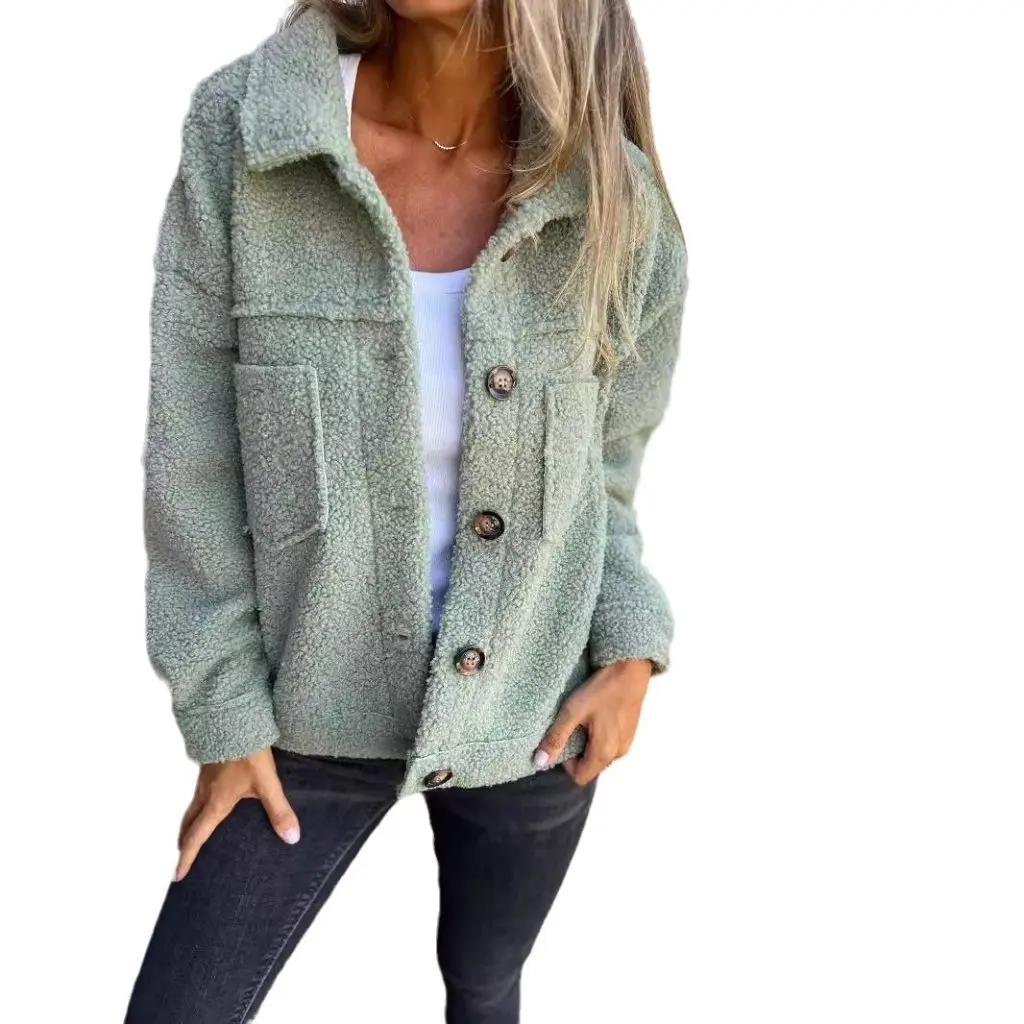 

Women's Lapel Single-Breasted Lamb Wool Jacket Fall/Winter Collection European American Style Independent Station