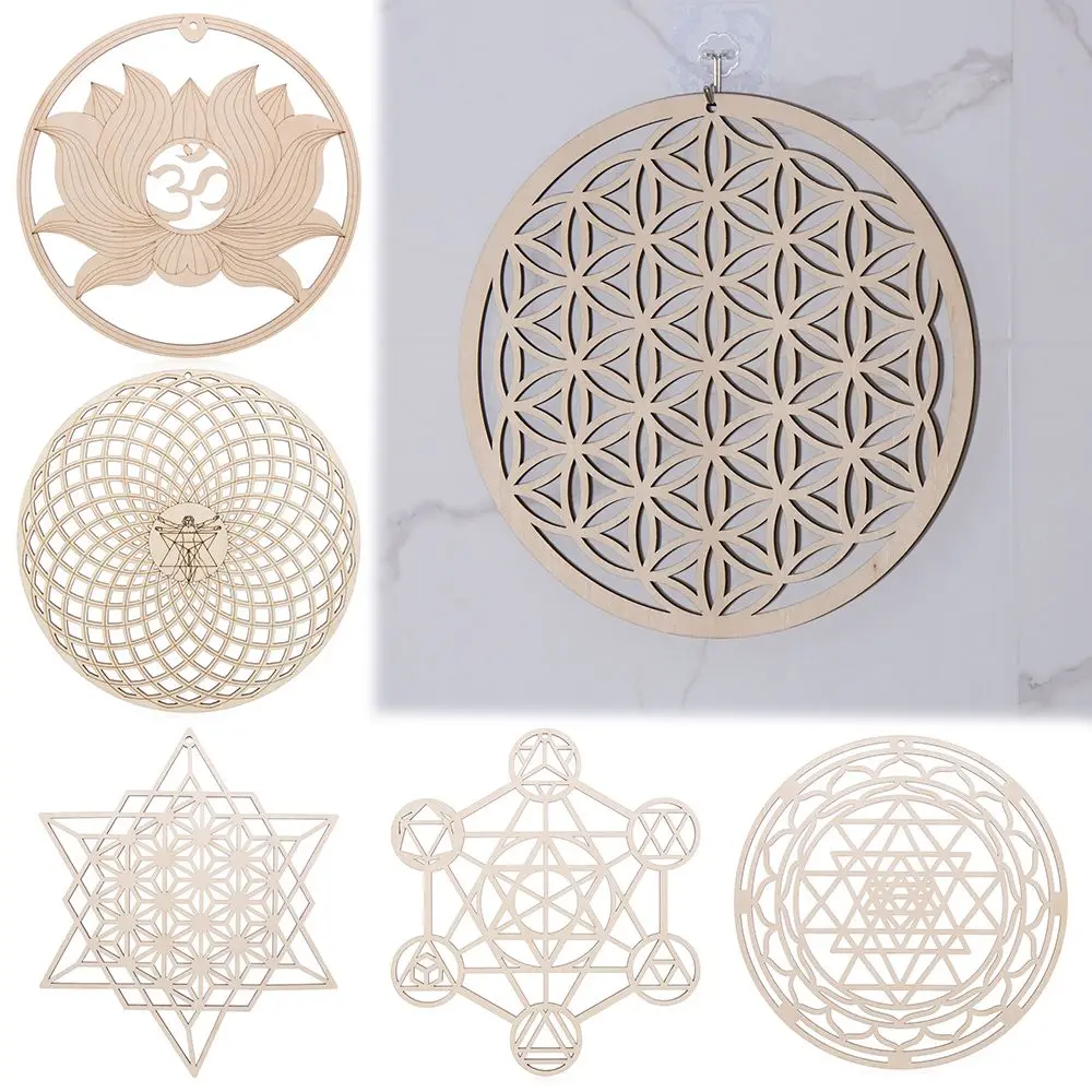 Wall Decor Laser Cut Wood Wall Art Home Decor Flower of Life Shape Flower Of Life Energy Mat Slice Wood Base Wooden Wall Sign