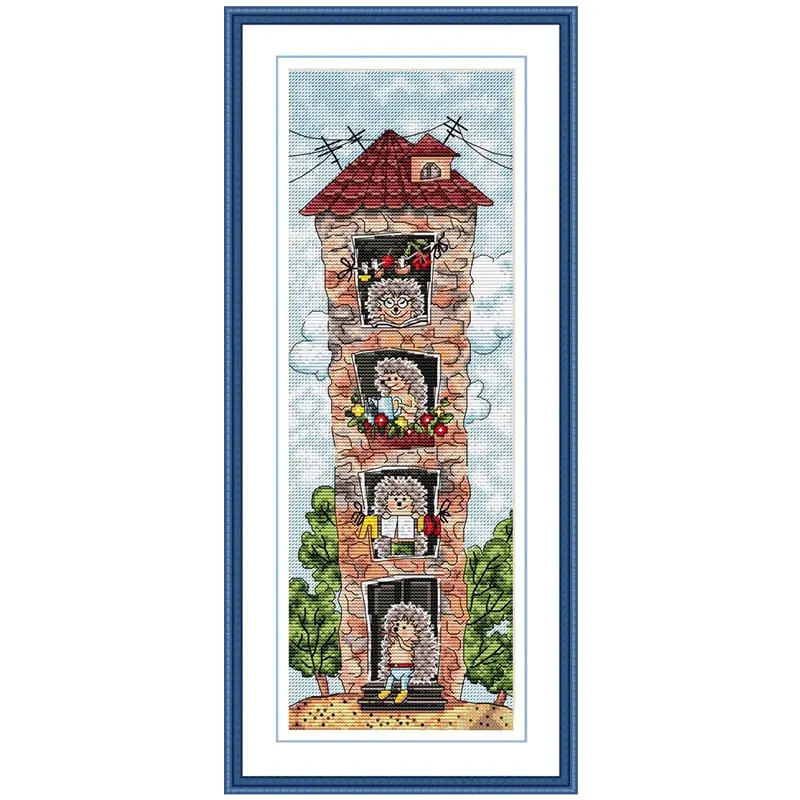 Fishxx Cross Stitch Kit Precision Printing D1014 Hedgehog Villa Vertical Version New Products