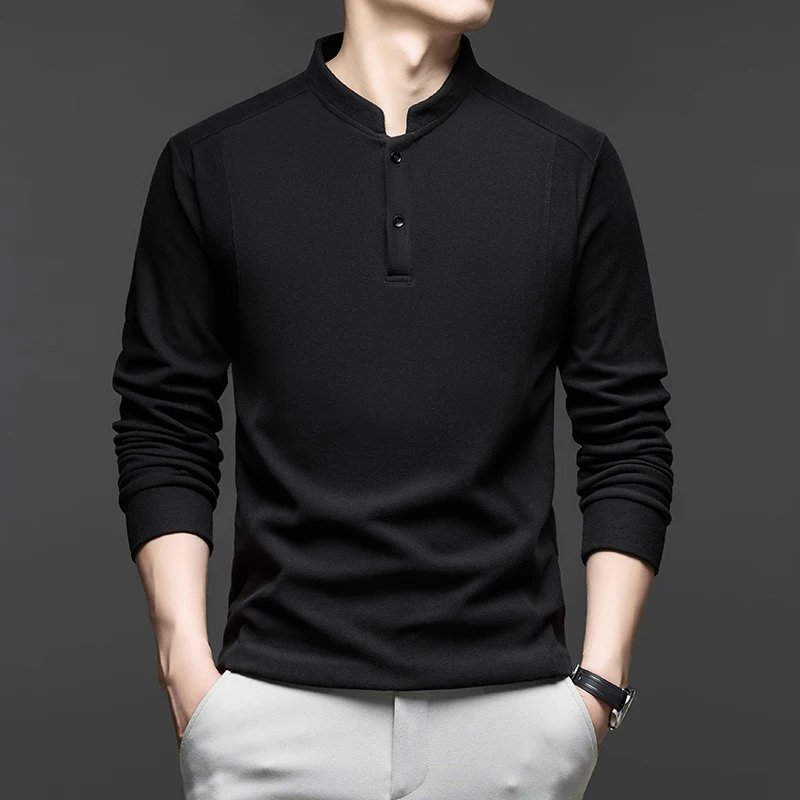 

Двусторонняя ионная китайская одежда с воротником-стойкой Long Sve Base irt для мужчин среднего возраста, элитная одежда для пап, повседневный трикотаж