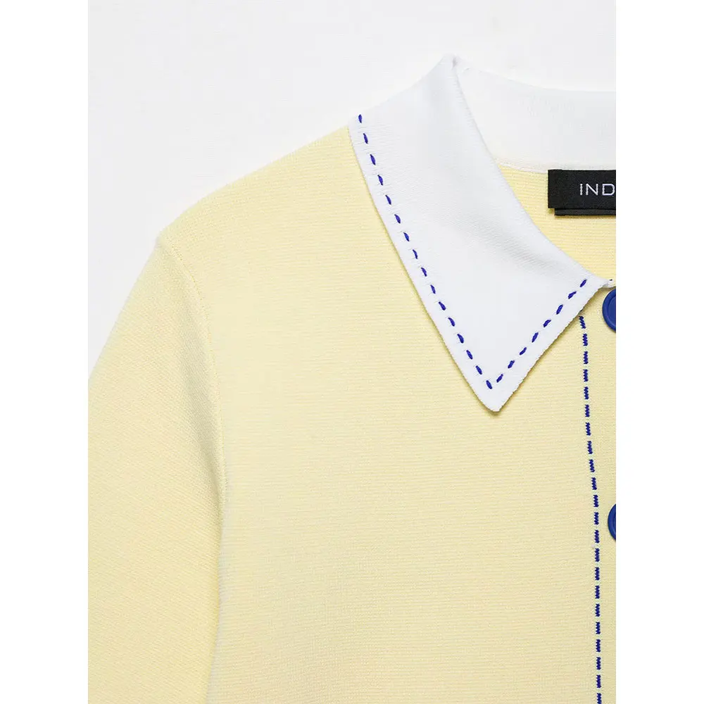 Willshela 여성 패션 옐로우 패치 워크 니트 반팔 카디건 여성 세련된 레이디 캐주얼 Mujer 탑 셔츠