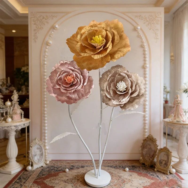 

Handmade Giant Velvet Peony Artificial Flower Mall Window Display Wedding Stage Floral Arrangement Fake Decor Blooms