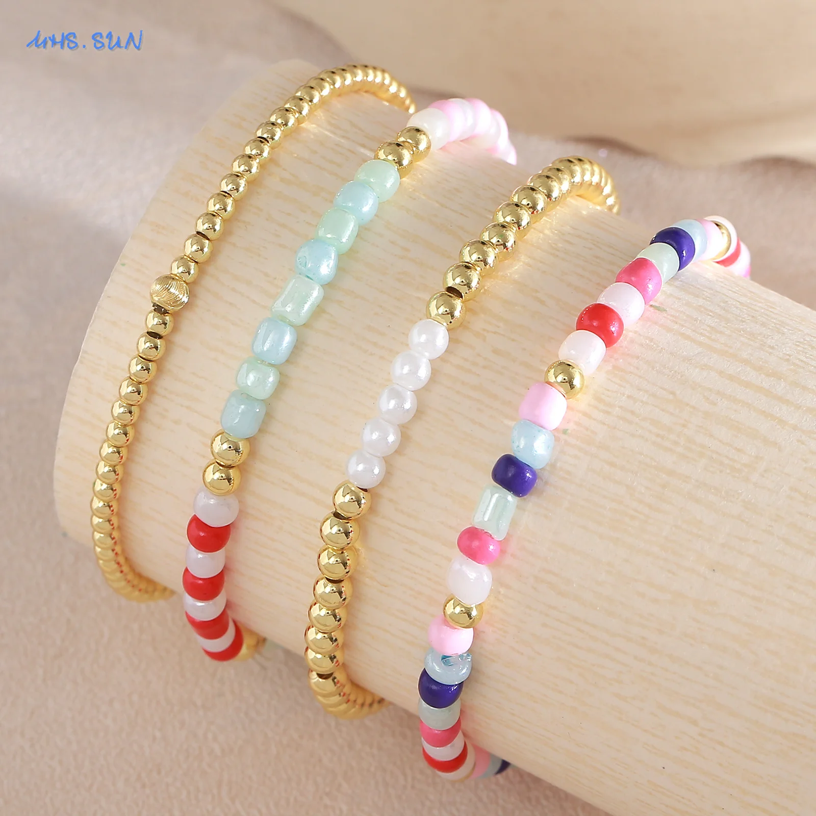 MHS.SUN جديد البوهيمي مطلية بالذهب معدن مطرز أساور ملونة الأرز الخرز سوار حفلة عيد ميلاد مجوهرات للنساء الرجال