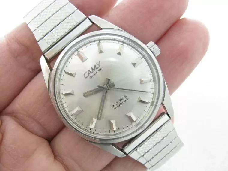 Мужские механические часы Camy с 17 камнями, стальные, 1970-х годов (механизм ETA 2750)