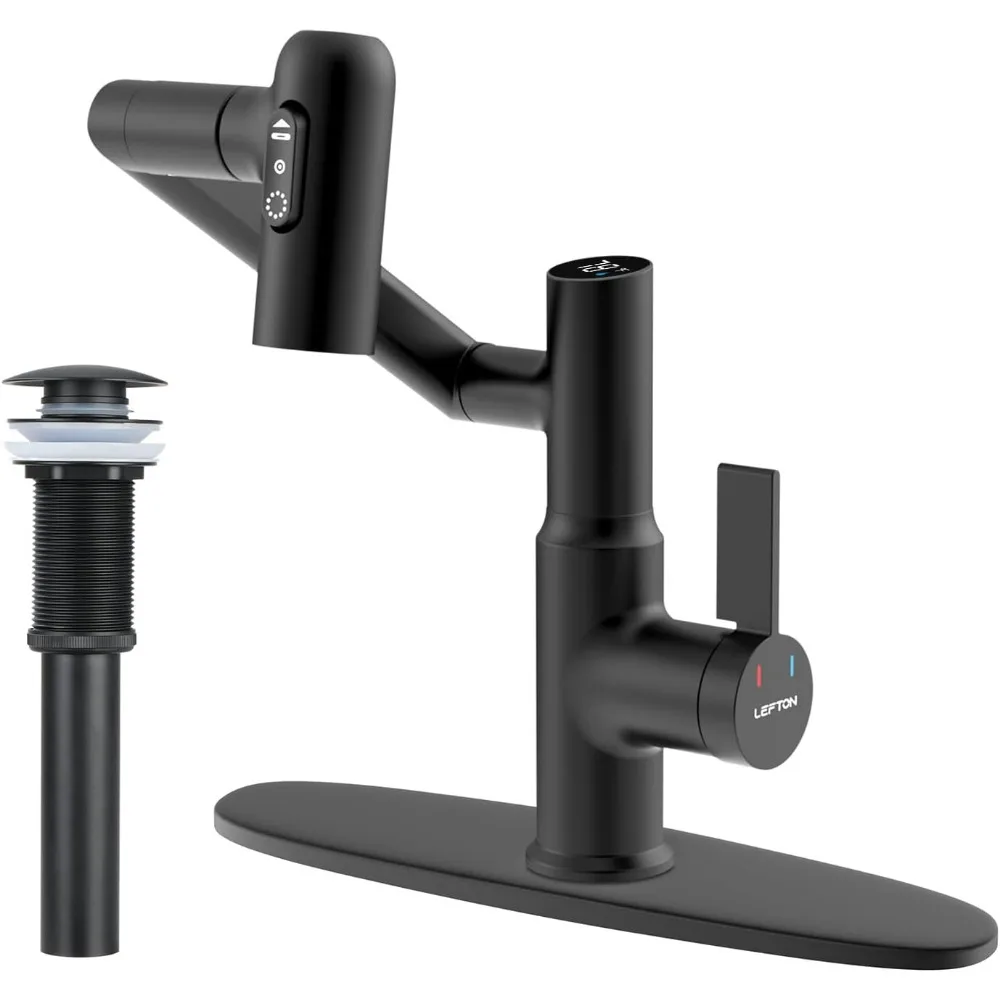 Contemporary Chrome Rotatable Bathroom Faucet with Pop-Up Sink Drain Stopper, No Overflow, Modern Design