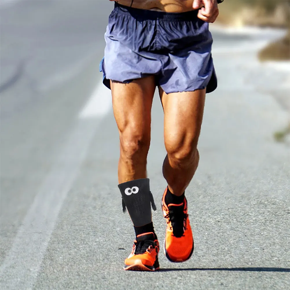 

1 Pair Hand Holding 3D Cute Big Eye Design Soft Breathable Cotton Socks For Couple Bestie Friendship Christmas Unisex Connecting