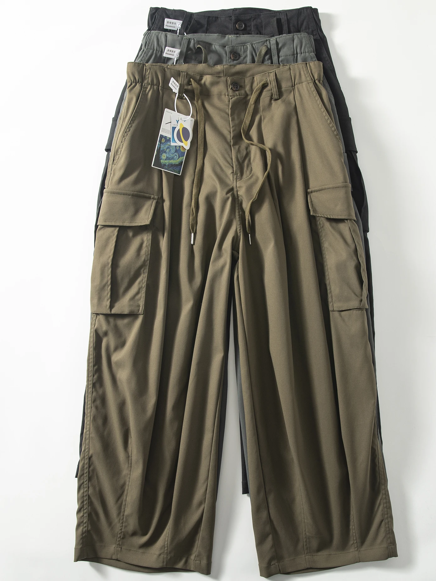 

American Street Sle Men's Cargo Pants Spring 2026 Casual Wide Leg Straight Cut Loose Fit ket Design Couple's Faion