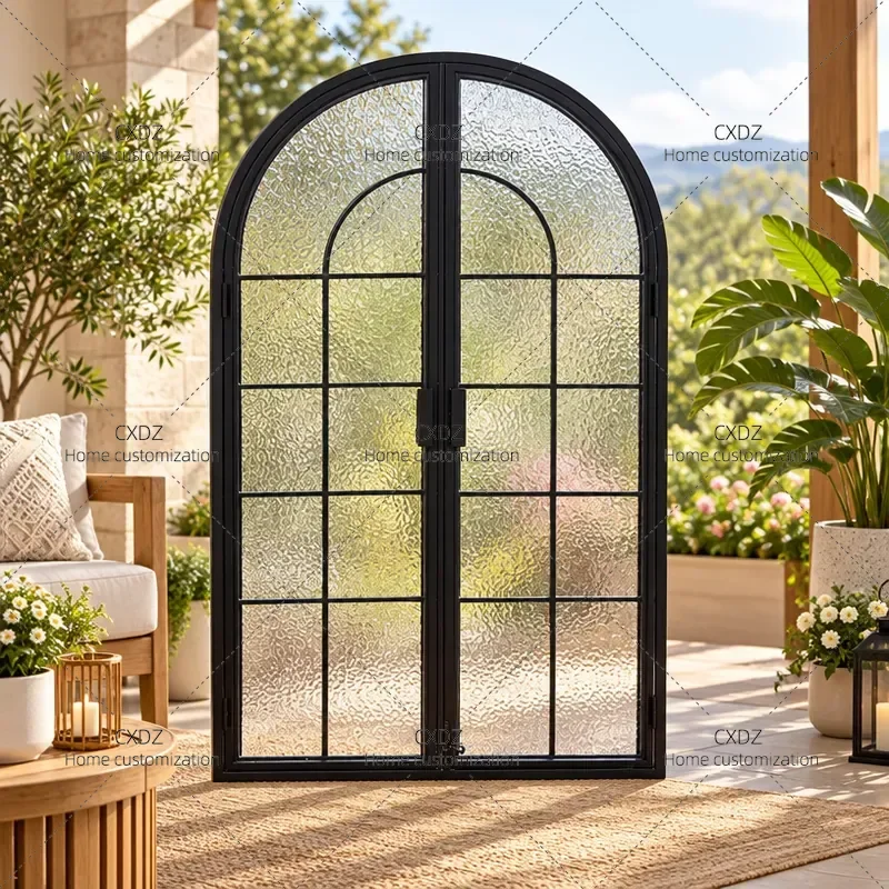French Retro Curved Window Fully Open Household Living Room Custom Arched Outer Opening Opposite Window Plastic Steel