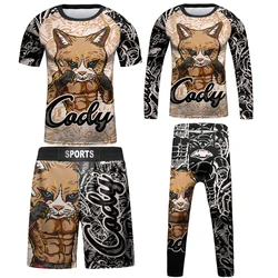 Bjj Kid rashguard dla zawodników MMA Jiu jitsu T-shirt + spodnie zestawy Gi Kickboxing koszulki sportowe chłopcy dzieci spodenki Muay Thai MMA boks koszule