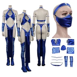 Adult Mortal Cosplay Kombat Kitana Cosplay Costume Women Bikini Top Shorts Mask Outfits Halloween Carnival Party Suit