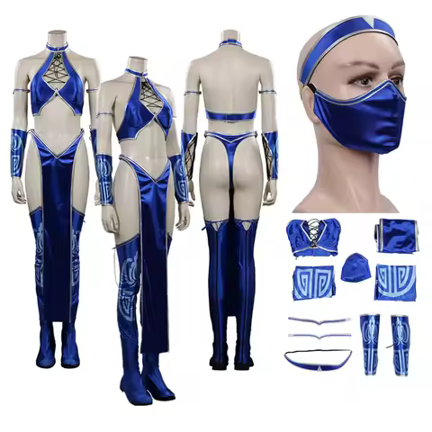 Adult Mortal Cosplay Kombat Kitana Cosplay Costume Women Bikini Top Shorts Mask Outfits Halloween Carnival Party Suit