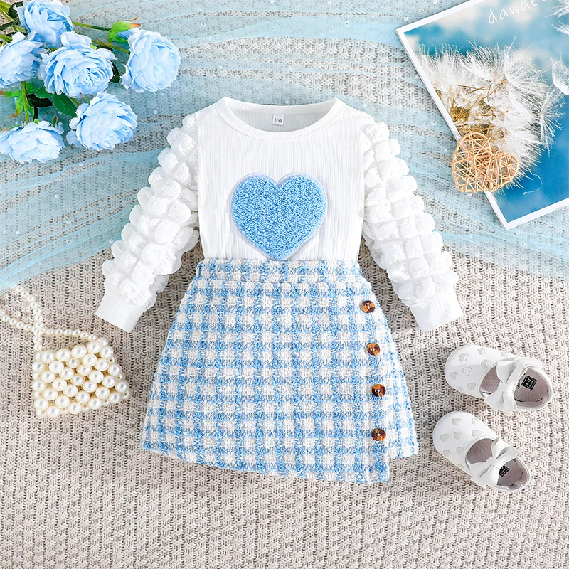 Autumn Newborn Baby Girl Clothes Sets Long Sleeve Tops+Plaid Skirt 2 Piece Suits Kids Girls Outfits Fashion Baby Party Clothing