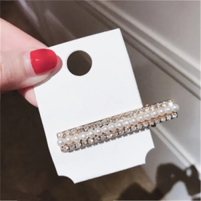 Fashion Pearl Metal Hair Clip Barrette Rectangle Rhinestone Hairpin Bobby Jewelry Styling Tools Women Girls Hair Accessories