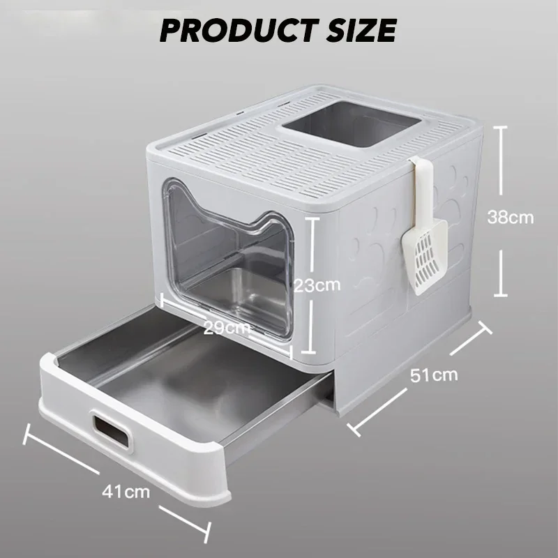 Fully Enclosed Large Metal Cat Litter Box Stainless Steel Litter Box With Lid Foldable Litter Box With Removable Drawer