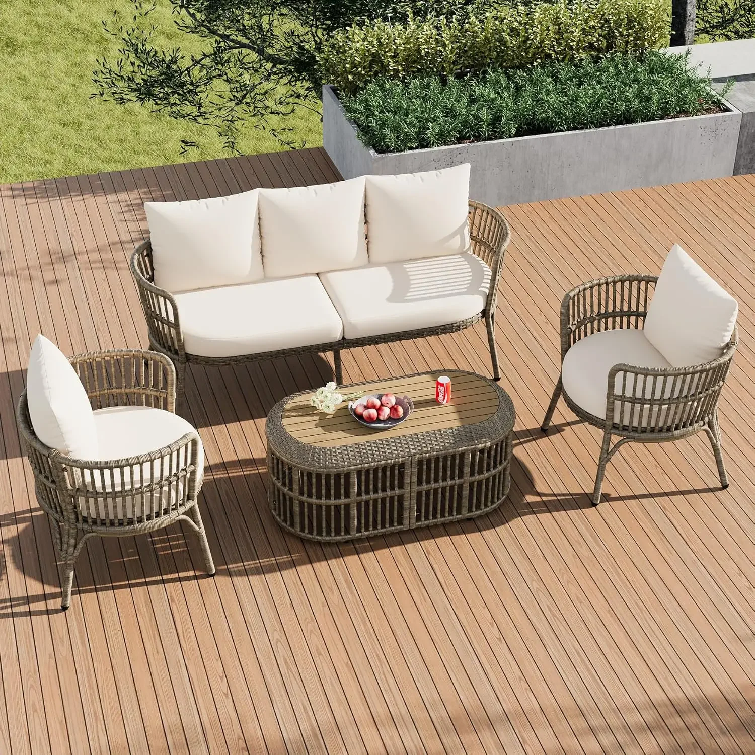 

Furniture Outdoor Patio Conversation Seating for Person and Coffee Table, Rattan Chair Wicker Sofa Bistro Sets for Porch