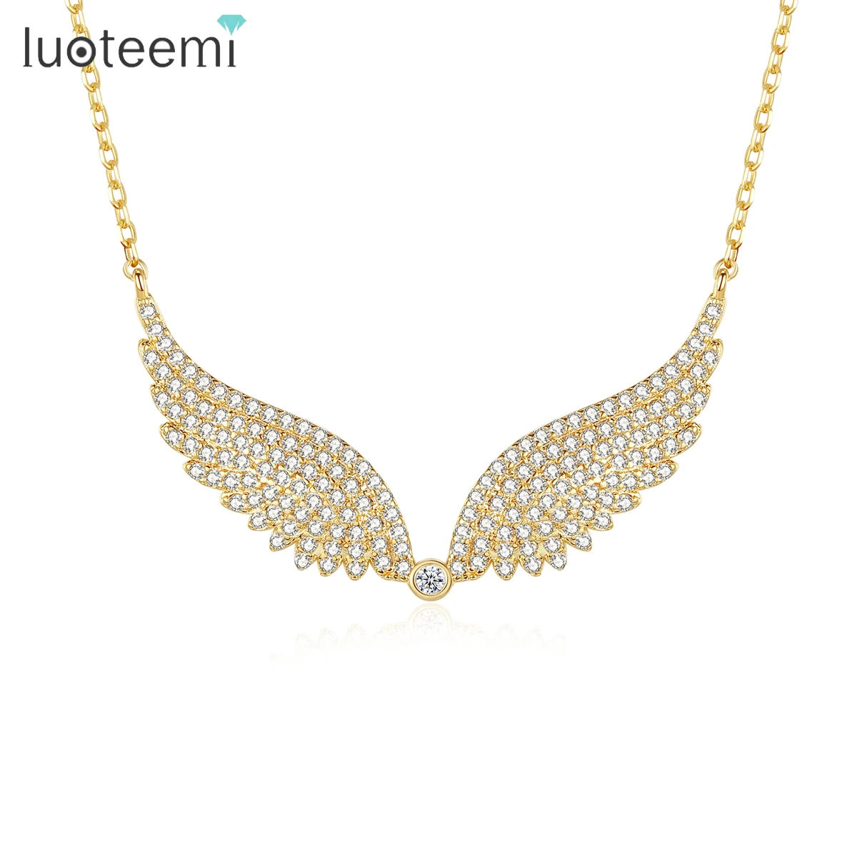 

LUOTEEMI Gold Color Angle's Wings Fashion Cubic Zirconia Necklace for Women Crystal Sweater Free Shipping Collares Para Mujer