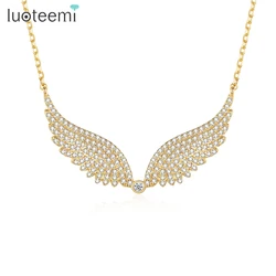 LUOTEEMI Gold Color Angle's Wings Fashion Cubic Zirconia Necklace for Women Crystal Sweater Free Shipping Collares Para Mujer