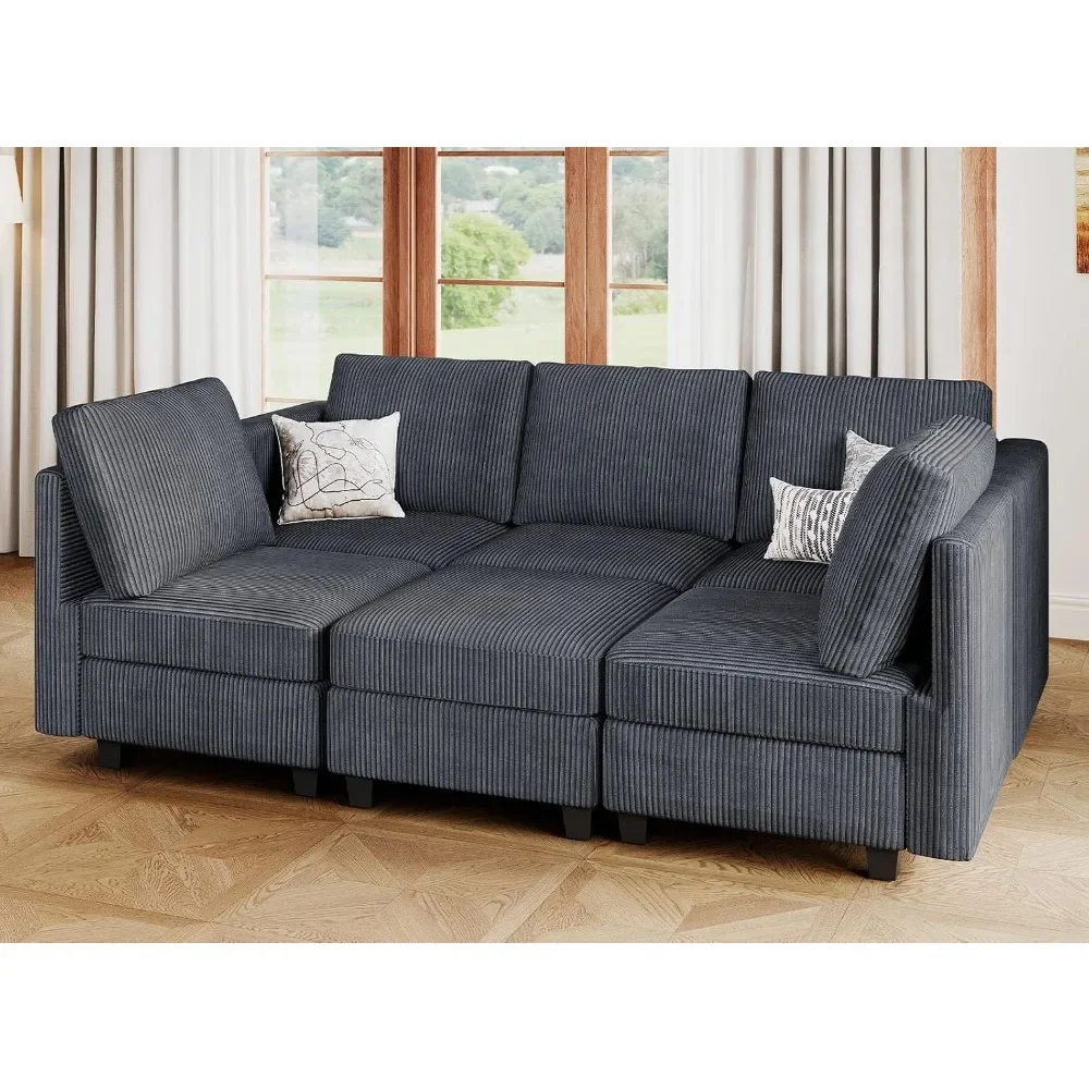 

Sleeper Storage Modular Sectional Ottoman Corduroy Sectional Couch with Chaise Convertible Modern Sectional Sofa Couch Dark Grey