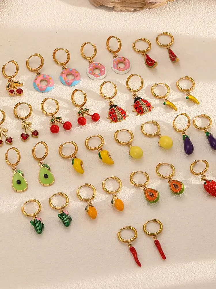 Modische Persönlichkeit Edelstahl-Ohrringe Damen Emaille Chili-Pfeffer-Kirsche Schmuck DIY Niedliche Accessoires – Detail 2