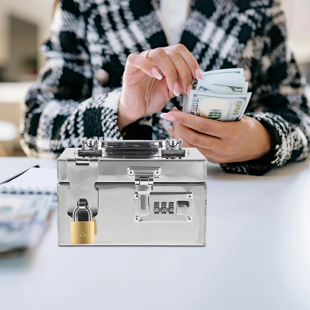 

Multifunctional Password Lock Savings Box for Adults Kids Stainless Steel Coin Paper Money Storage Safe Large Capacity Dual