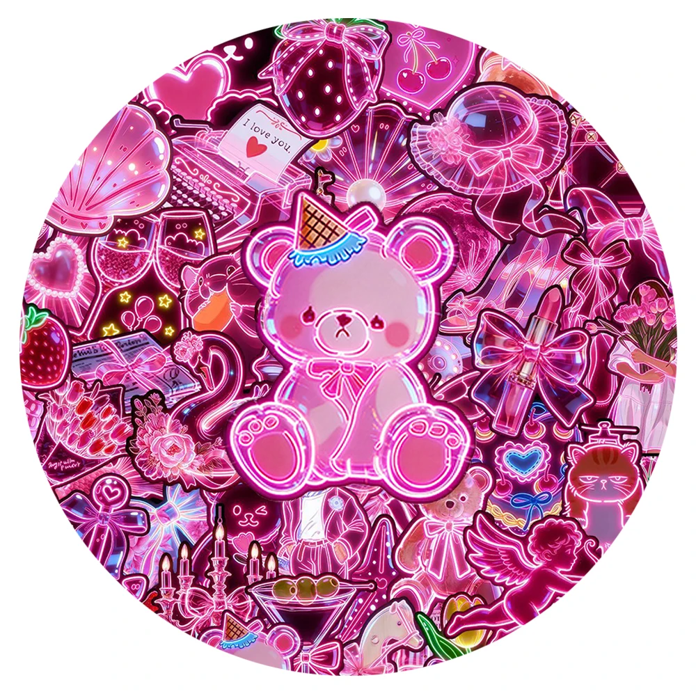 

10/30/60pcs Cartoon Neon Pink Girl Stickers Cute Aestehtic Decals Waterproof DIY Guitar Scrapbook Phone Graffiti Sticker Packing